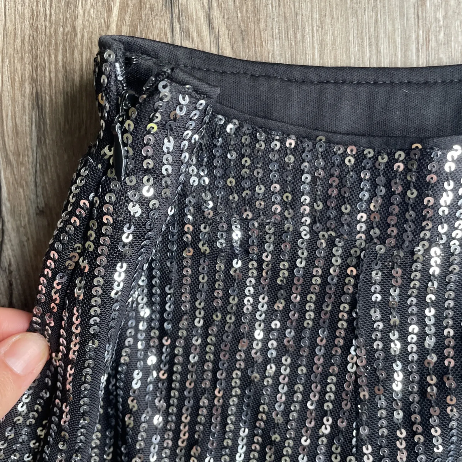 ALTAR'D‎ STATE Black/Silver High Waist Sequin Flare Pants XS Glam Festival Rave - Image 3