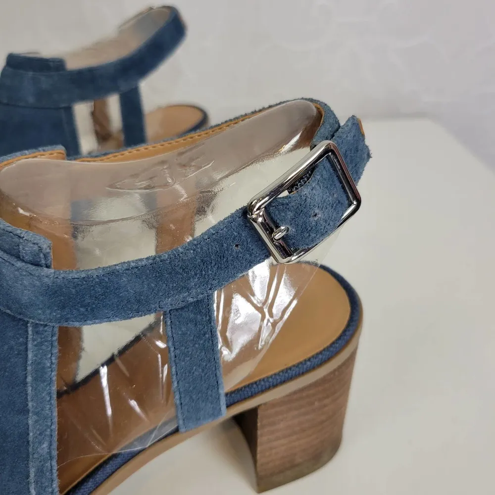 Franco Sarto Harlet Womens Sandals Sz 7.5 Blue Suede Leather Peep Toe Block Heel - Image 40