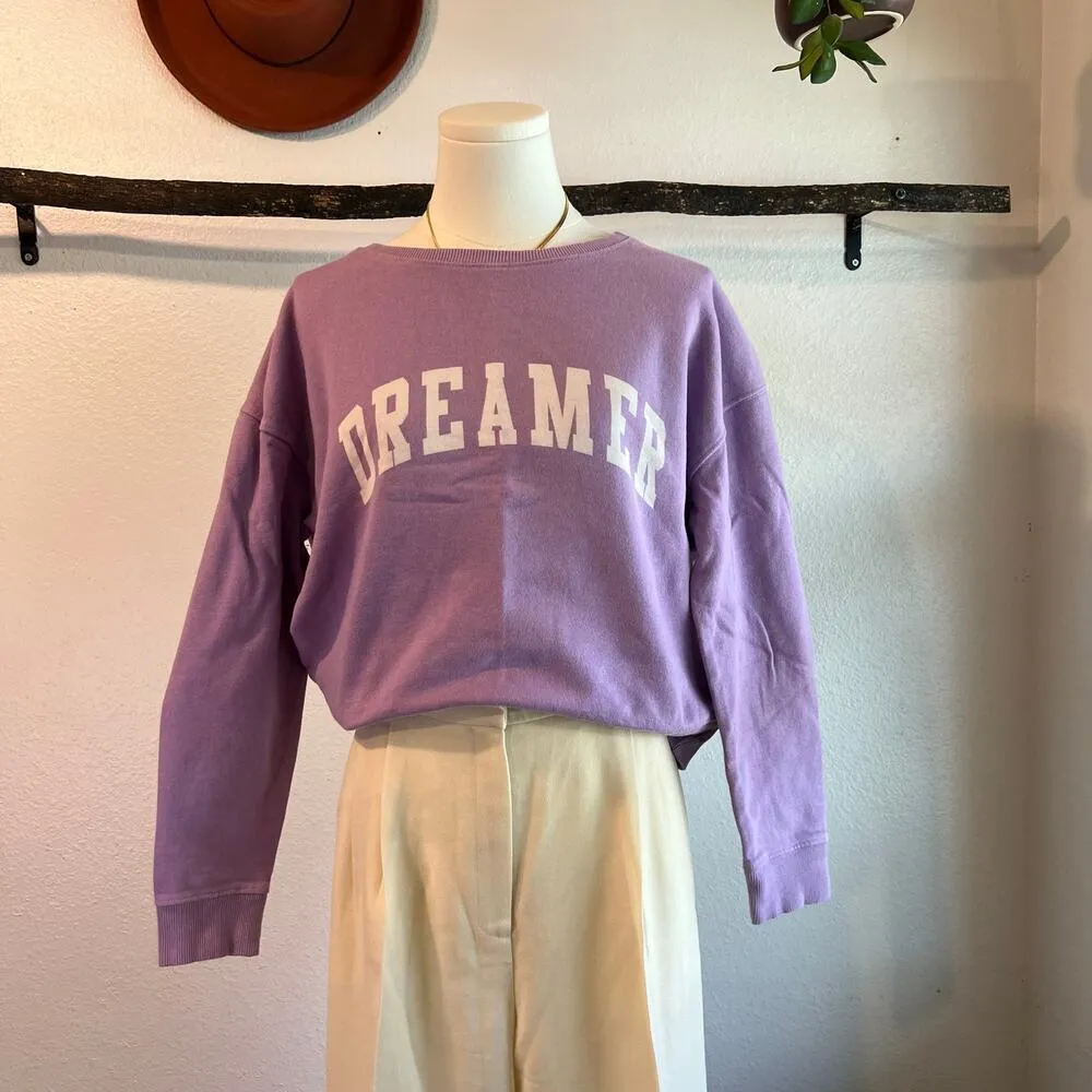 Pact Lilac Purple Boxy Organic Cotton DREAMER Crewneck Sweatshirt Size M - Image 8