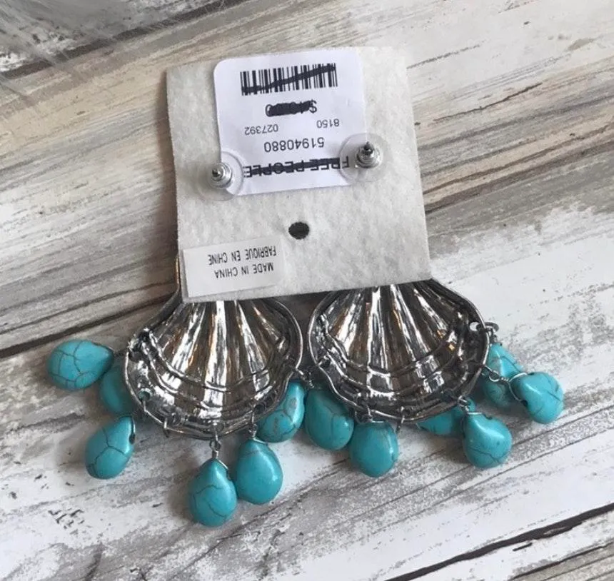 Paradise Turquoise Stone Clam Shell Earrings - Image 2