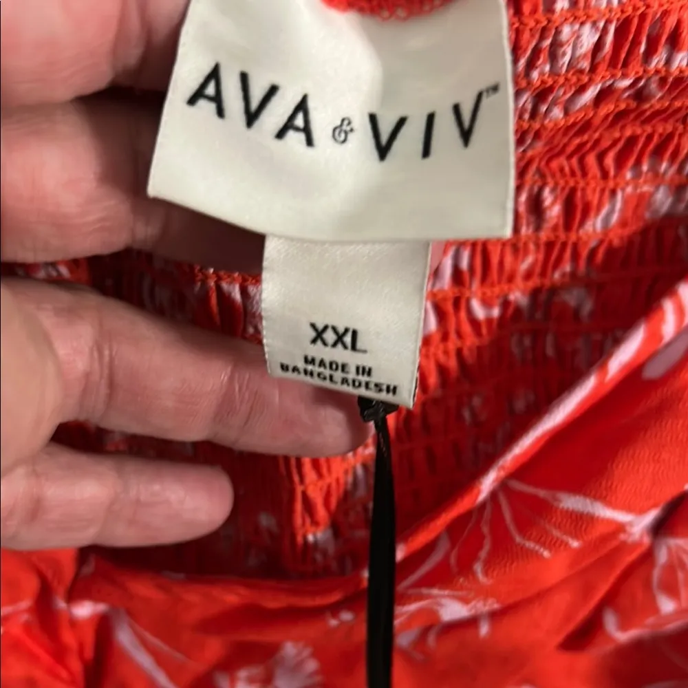 Ava & Viv  Red and Blue Ruched Tie Front Blouse - Image 2