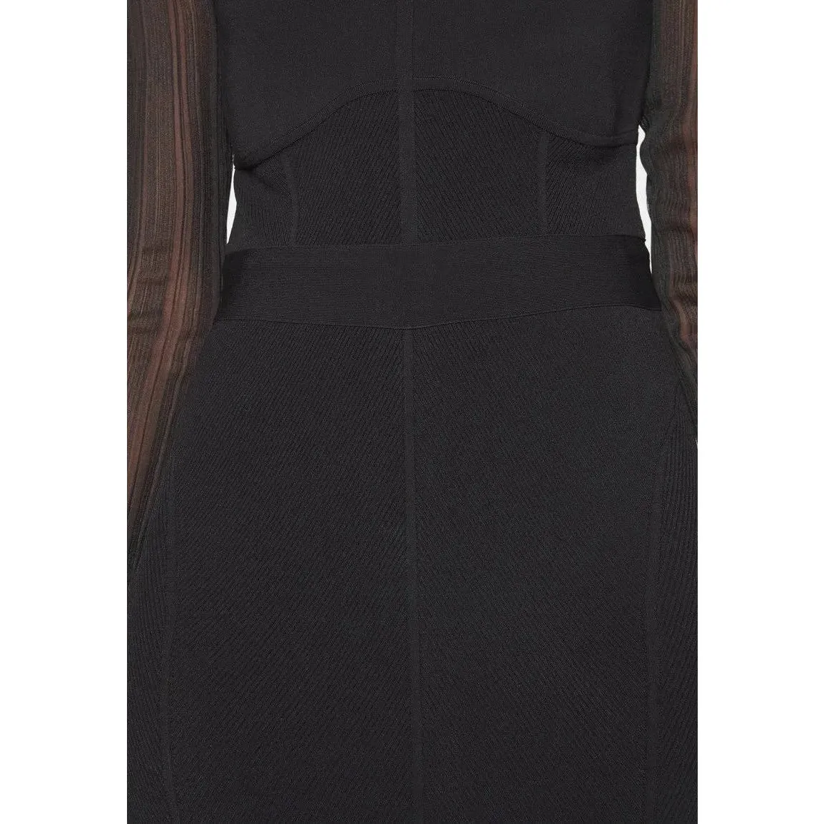 Herve Leger Black Ruffle Sheer Long Sleeve Corset Sweetheart Midi Dress Size S - Image 7