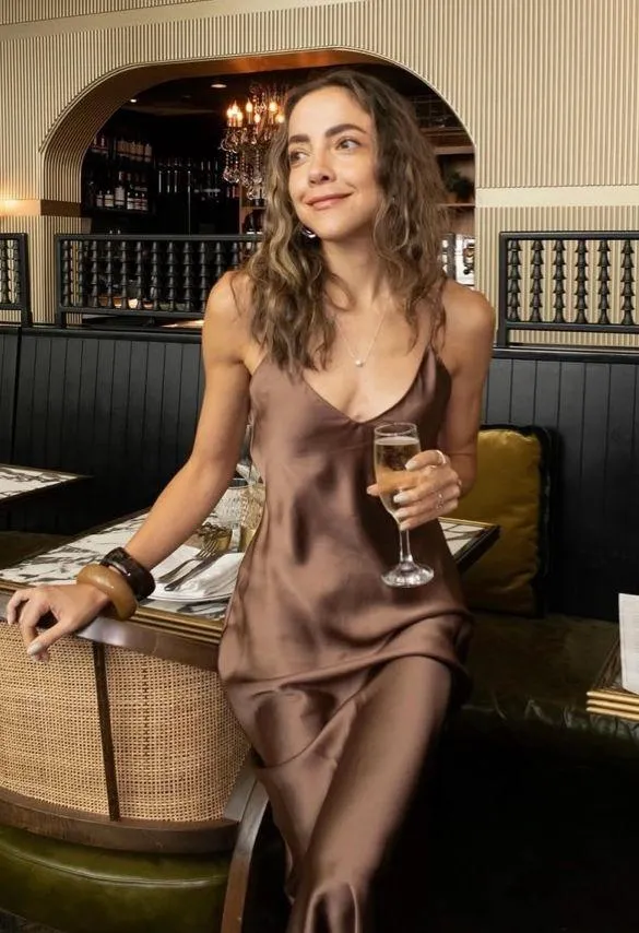 dress midi maxi satin wedding chocolate brown party cocktail - Image 3