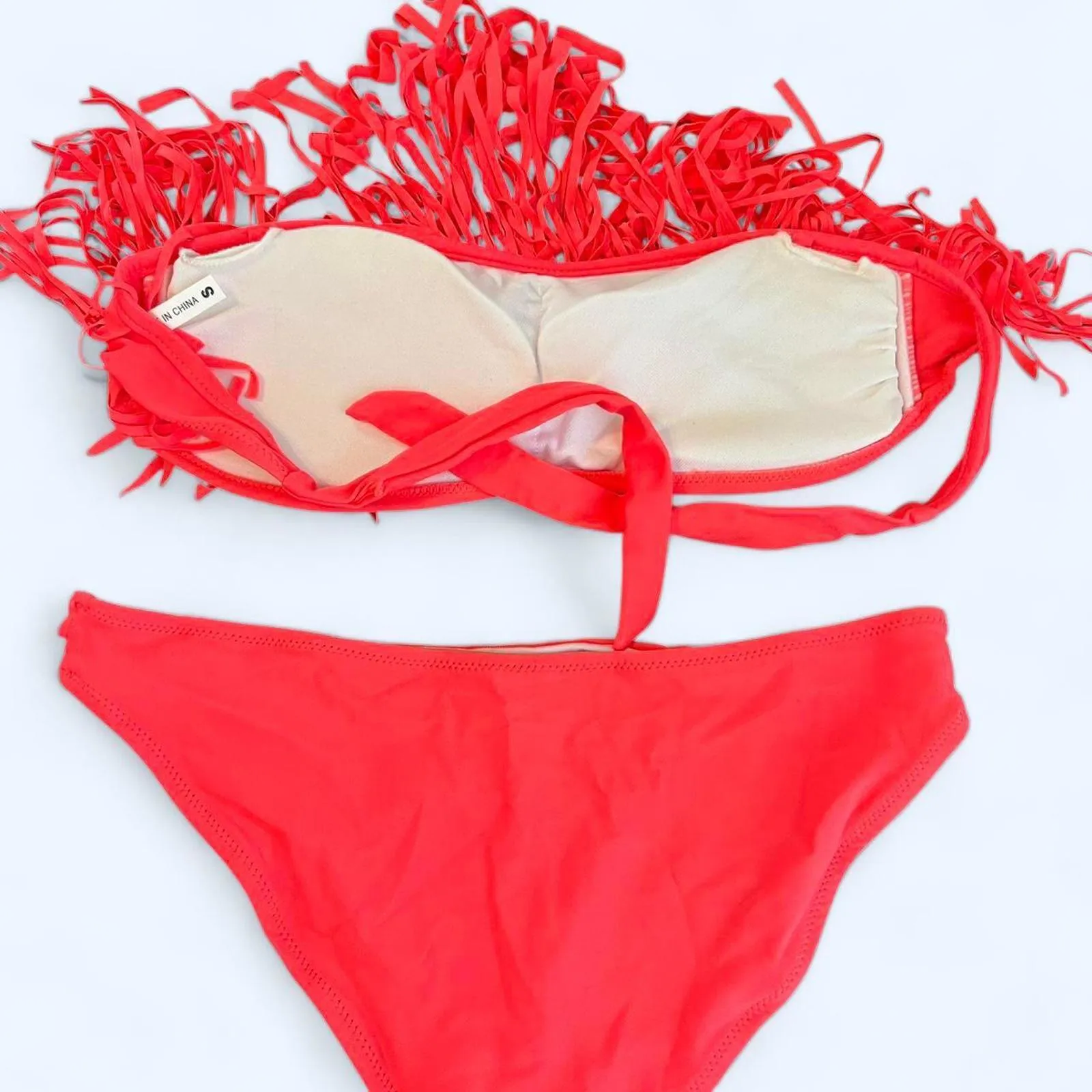 Vintage Y2K hot pink Top Melon fringe bikini Size S - Image 3