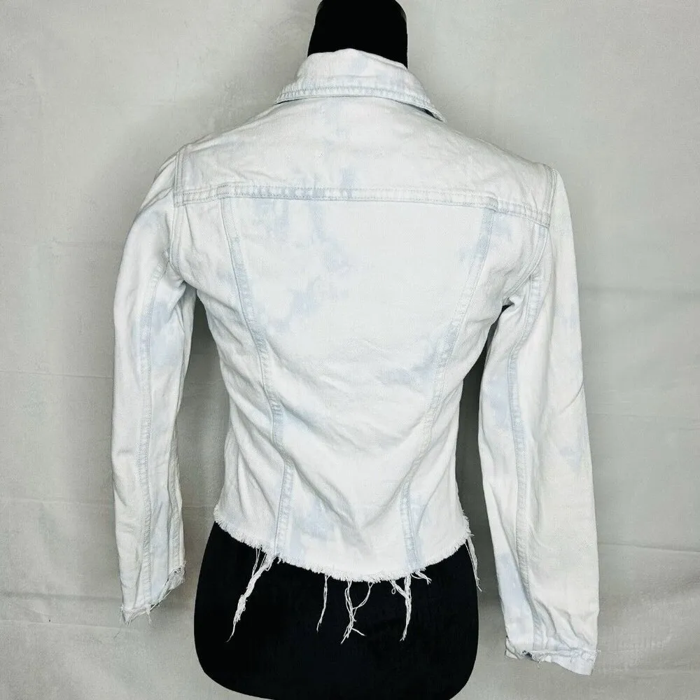 L’AGENCE Sz XS Janelle Denim Jean Jacket Raw Hem Tie Dye Classic Boho Western - Image 10