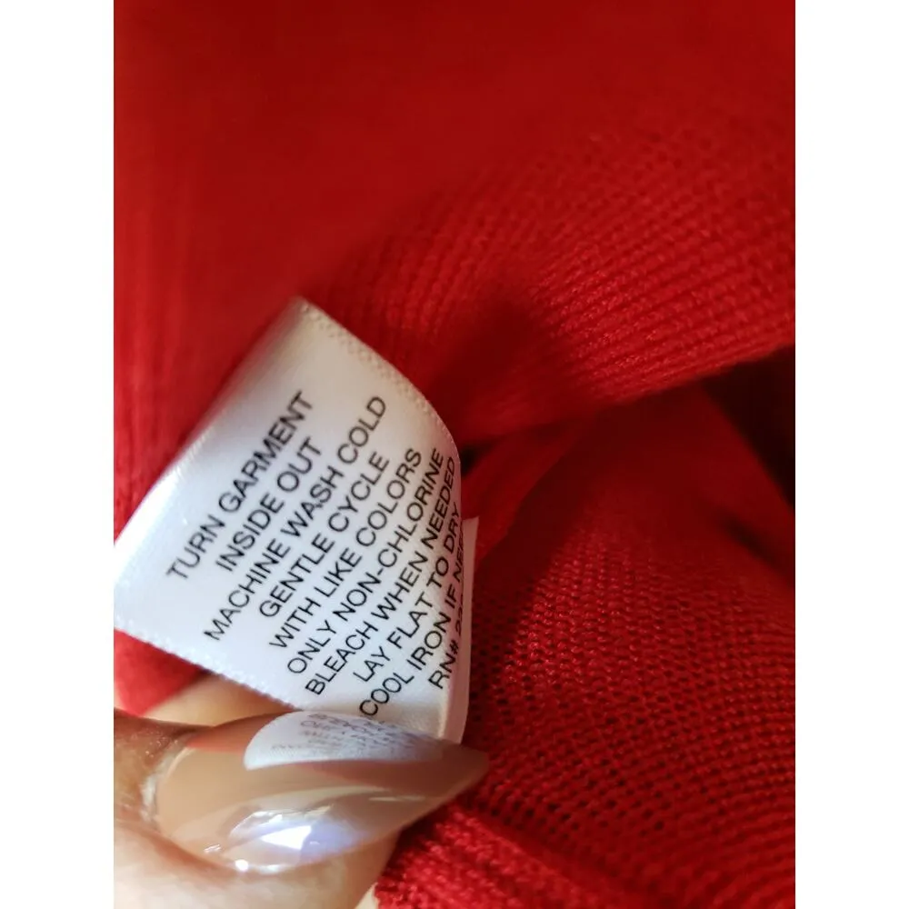 Women's 7th Avenue Red Deep V Sweater Large White Cuff Tie Sleeve Pullover - Image 12