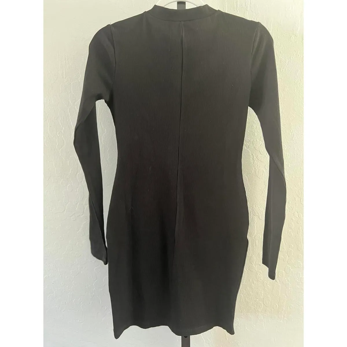 Naked Wardrobe Black Ribbed Long Sleeve Dress with Zip - L - Image 3