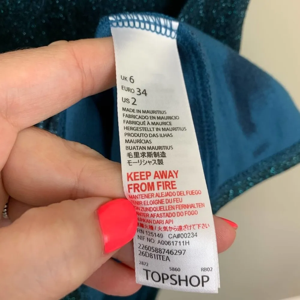 Topshop Glitter High Neck Cropped Teal Top - Image 4