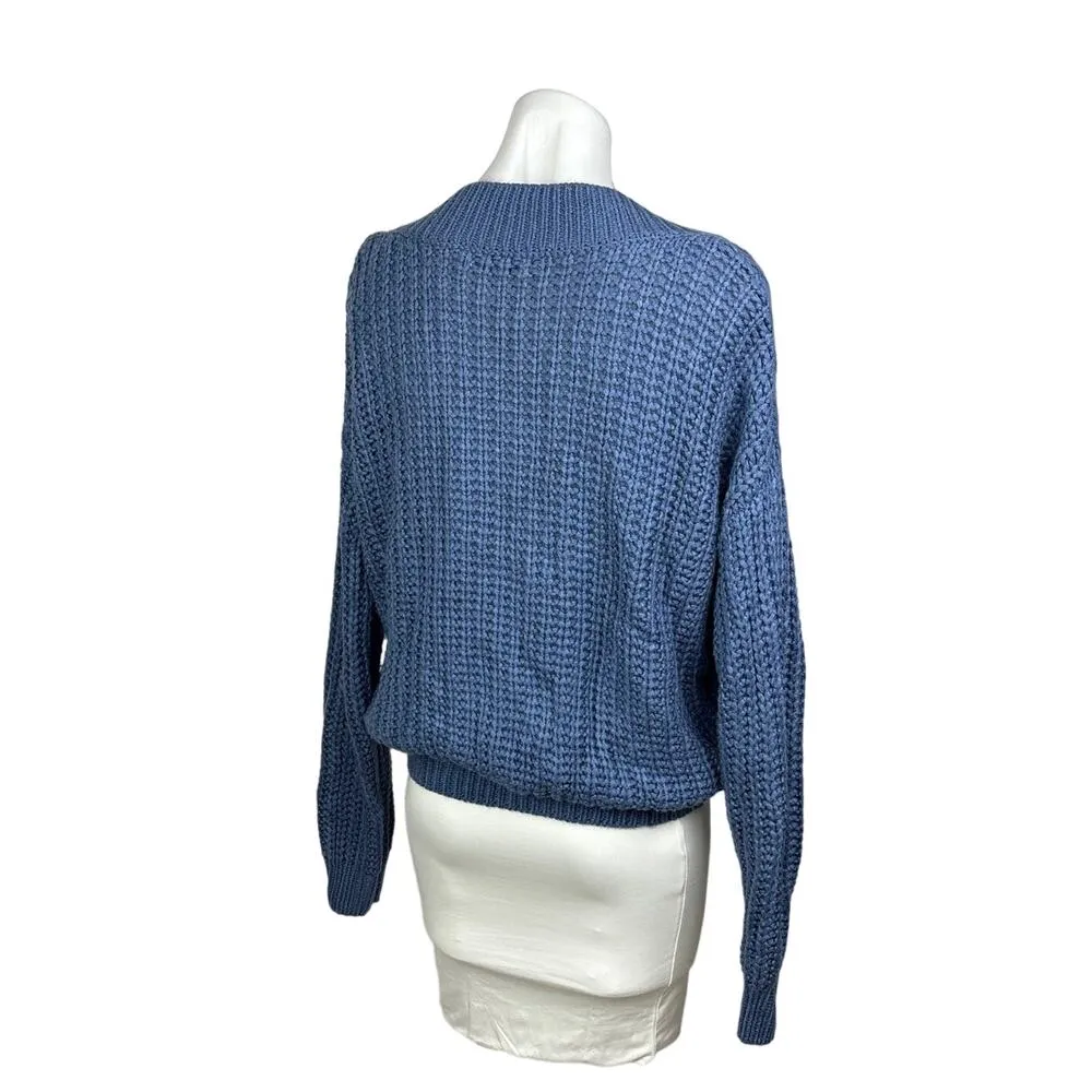 Urban Outfitters LARGE Blue Chunky Cable Knit Long Sleeve V-Neck Sweater Top - Image 3