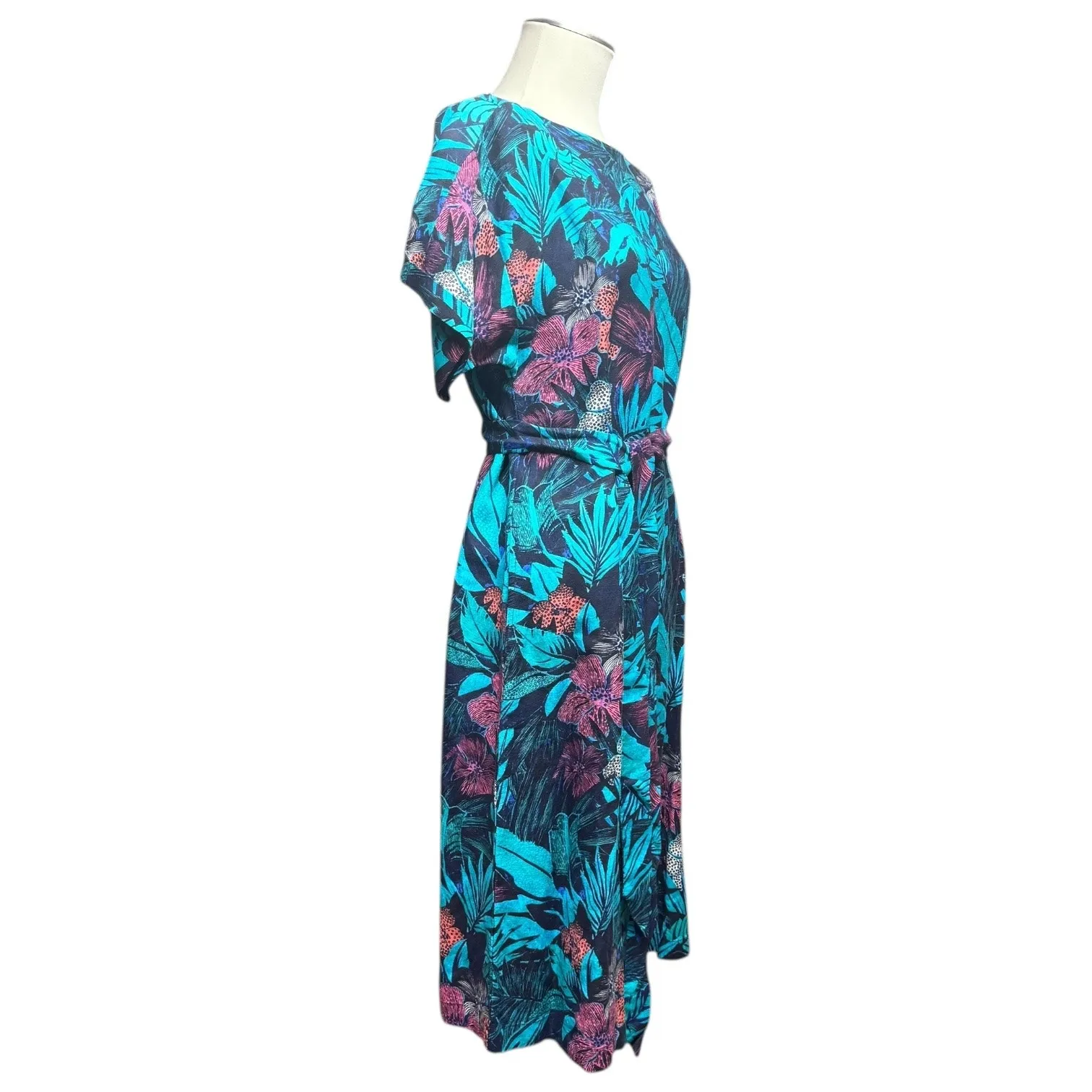 Ann Taylor Loft Linen Tropical Midi Dress Blue Green Pink Purple Small Petite - Image 6