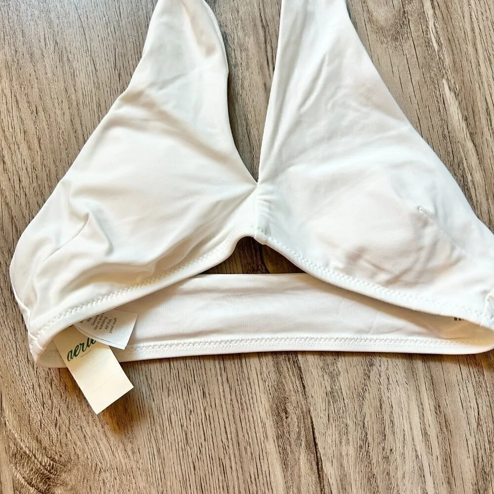 Aerie Halter Neck White Bandeau Bikini Top Size XXS NWT - Image 2