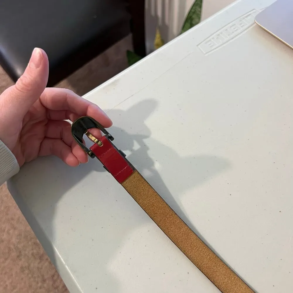 Vintage Liz Claiborne Red Genuine Saddle Leather Brass Buckle Belt Size Large - Image 11