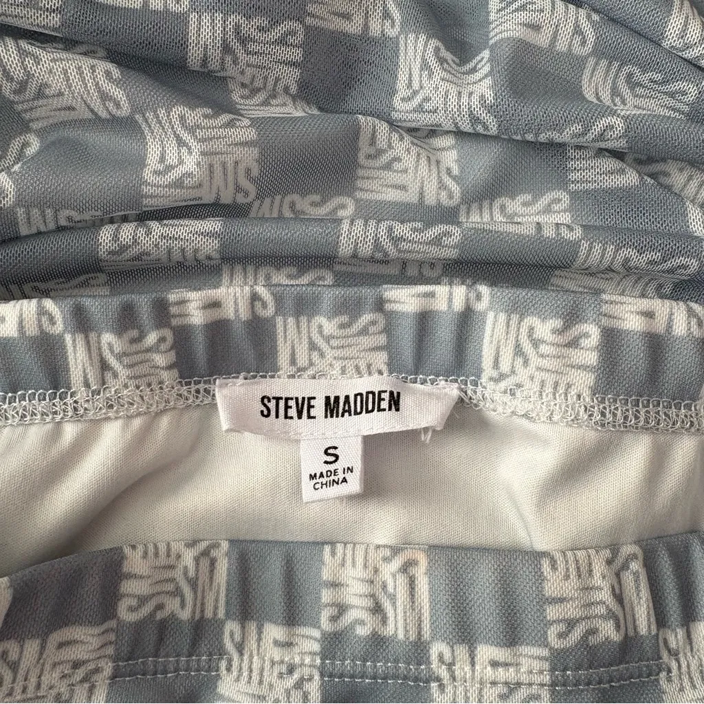 Steve Madden Light Blue and White Checkered Swim Coverup - Image 6