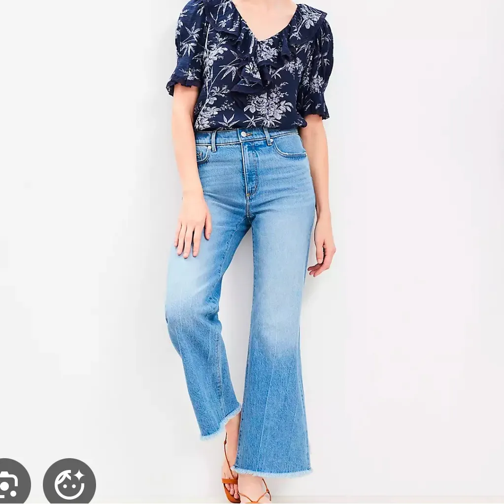 Loft 30/10 Wide Leg Crop Jeans High Waist Fray Medium Wash Capsule - Image 2