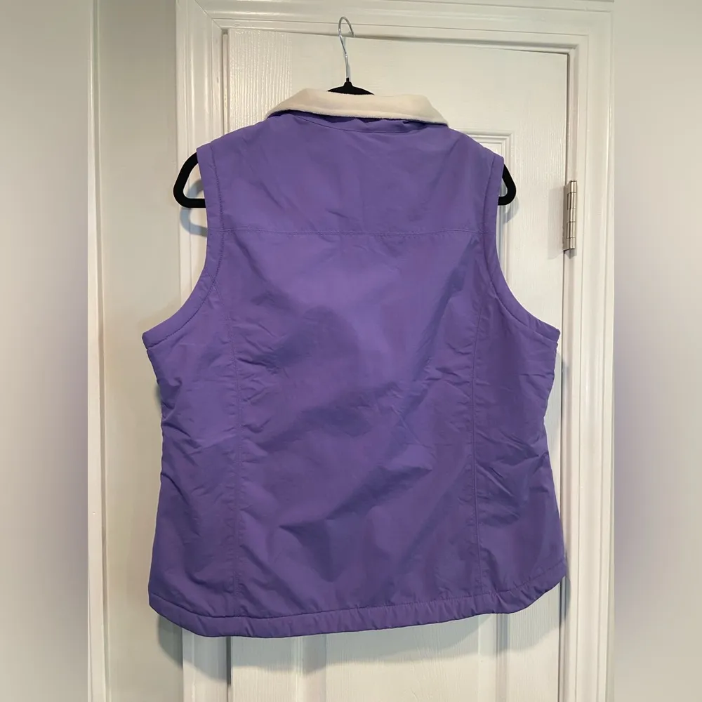 L.L. Bean Size M Purple White Full Zip Fleece Lined Soft Shell Vest Zip Pkckets Size M - Image 4