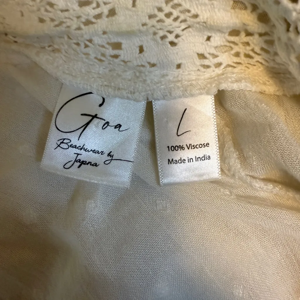 Goa Beachwear By Japan Swim Cover Up White Swiss Dot Lace Tie Waist Large EUC - Image 3