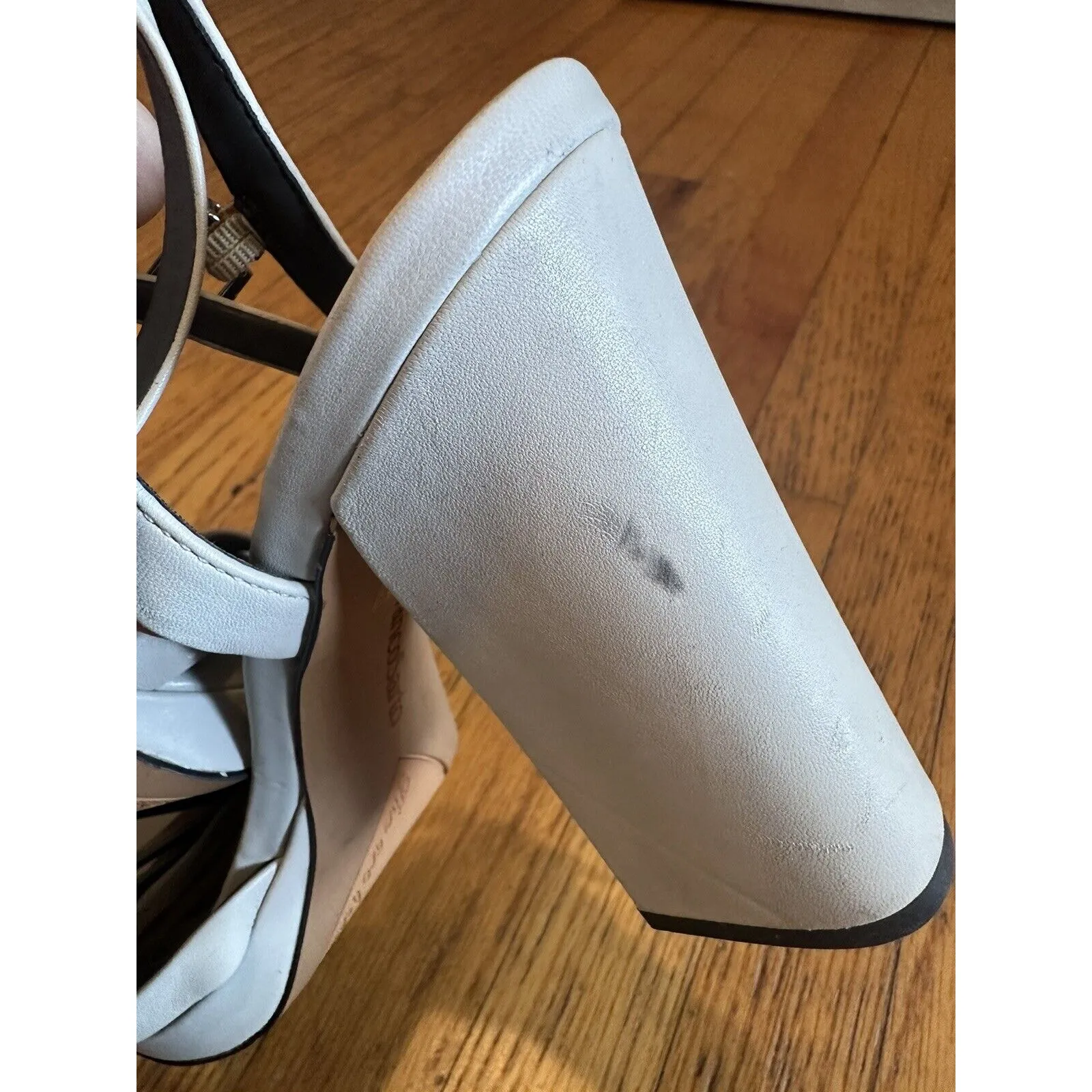 Franco Sarto Open Toe Heels Beige size 9.5 Womens Damalis Faux Leather - Image 5