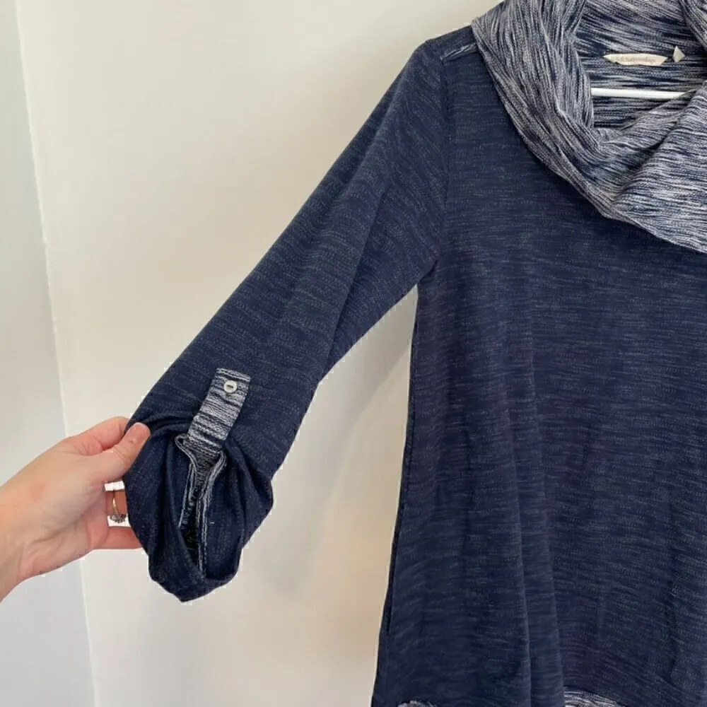 SOFT SURROUNDINGS Weekending Cowl Neck Pullover Navy Blue 3/4 Roll Tab Sleeve M - Image 6