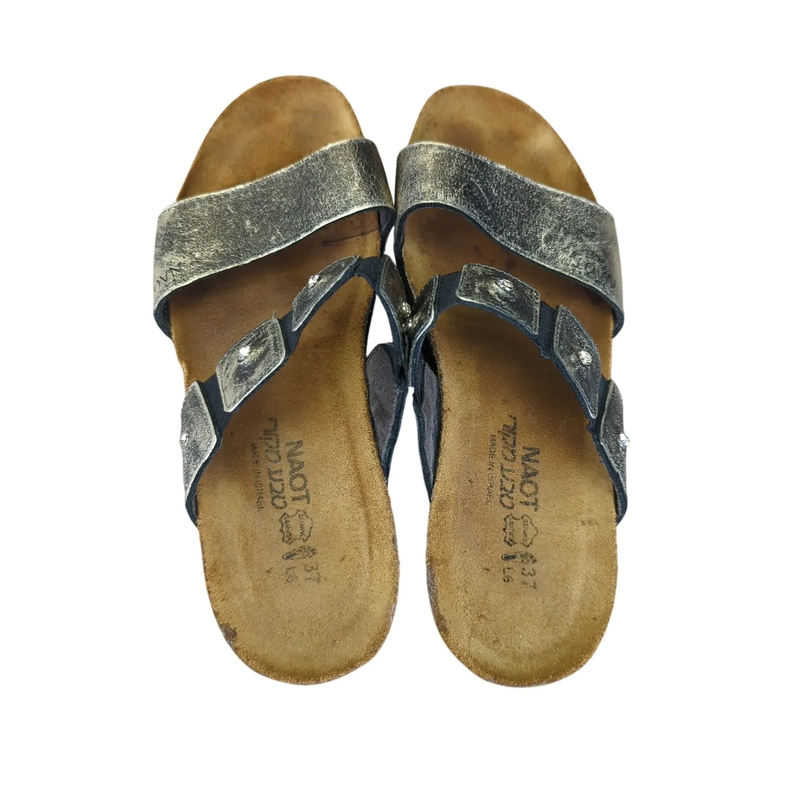 Naot‎ Ashley Women's Leather Sandals Size 37 6 Gold Metallic Comfort Slides - Image 5