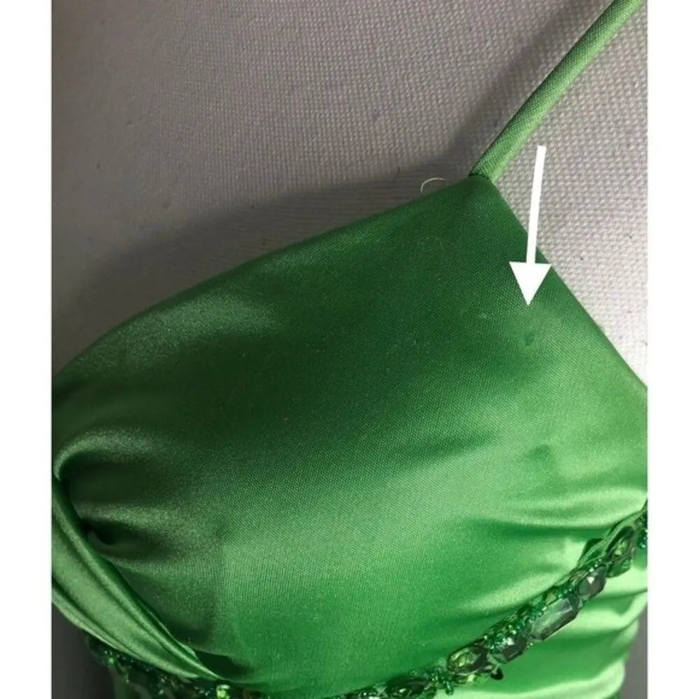 Masquerade Green Satin Pleated Sequined Jewel Formal Maxi Dress Size 7/8 - Image 10