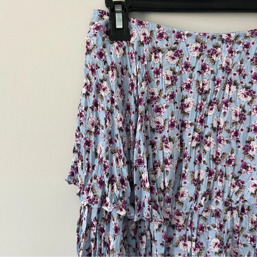 Zara Blue Purple Pink Floral Wrinkle Tiered Mini Skirt NWT S - Image 3