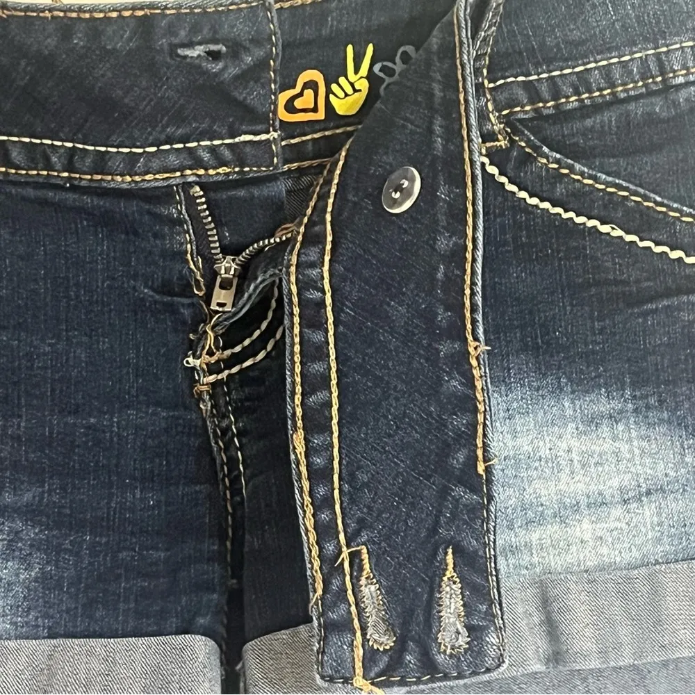 Women’s Juniors Mudd 90s Y2K Denim Jean Shorts Size 9 Dark Wash Contrast‎ Trim - Image 6