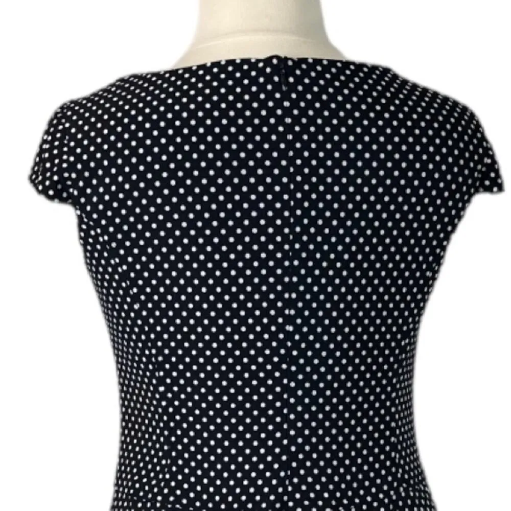 Nine & Co Aline Dress Cap Sleeves Black White Polka Dot Boatneck Women’s Size 14 - Image 8