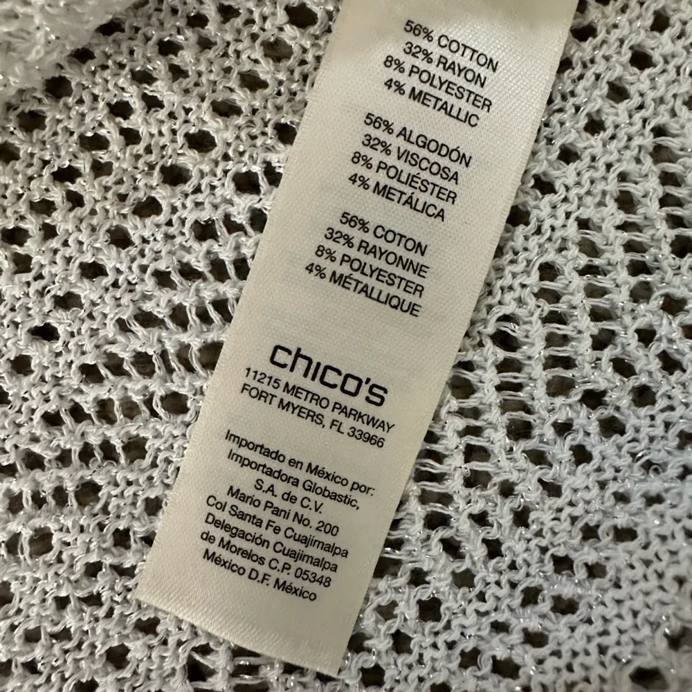 Chicos Open Weave White Silver Sparkle Metallic Knit Sweater Size Medium - Image 9