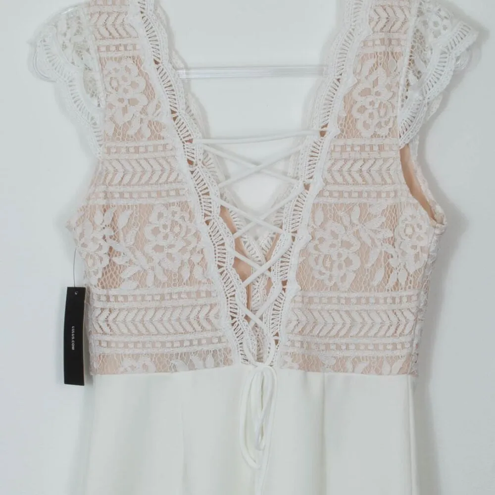 Lulu's Give a Glam Lace Lace-Up Bodycon Mini‎ Dress Bride Womens Size Medium NWT - Image 9