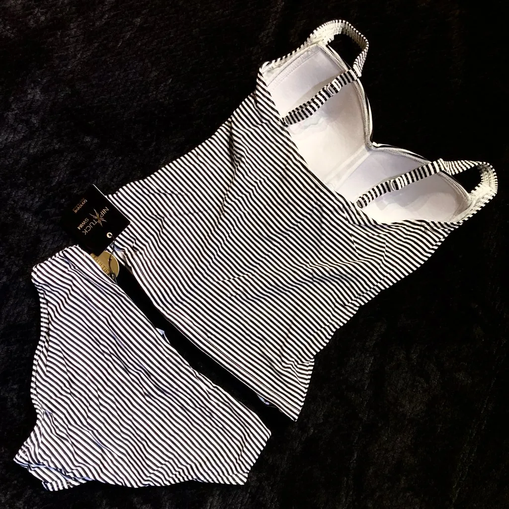 NWT Nip Tuck Joanne 2pc Tankini Bikini Swimsuit Black White Stripe Pinup Retro 8 - Image 2