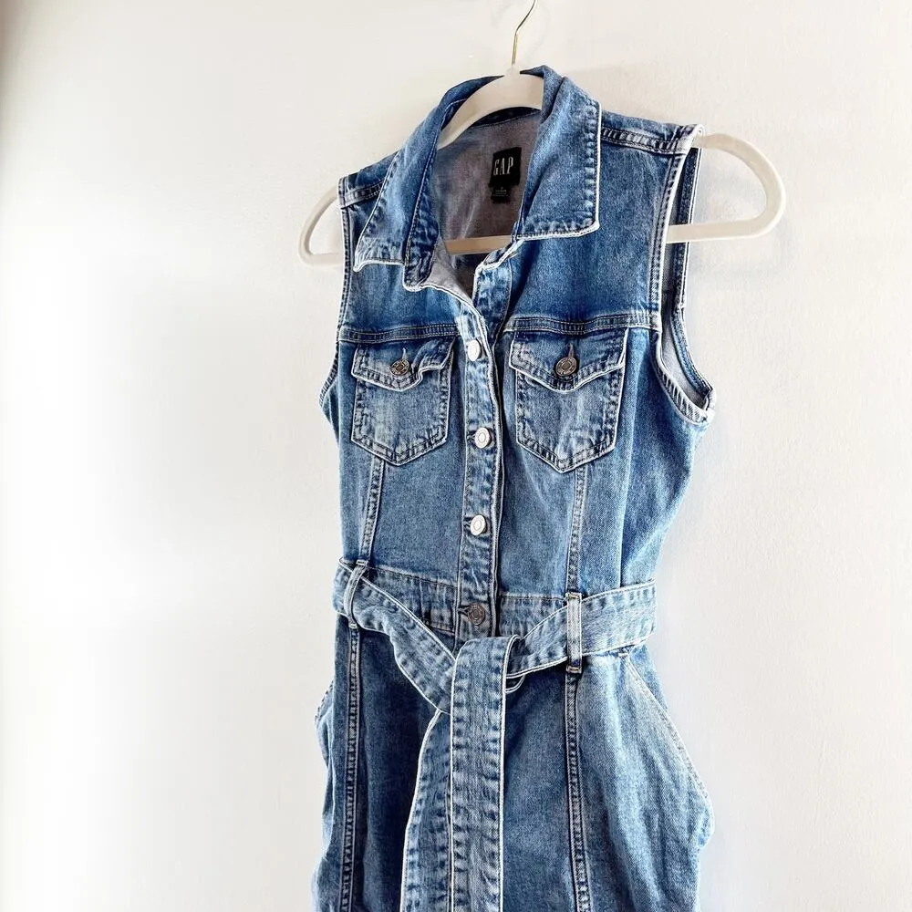 GAP Sleeveless Denim Button Up Midi Dress Jean Blue 2 Petite - Image 8