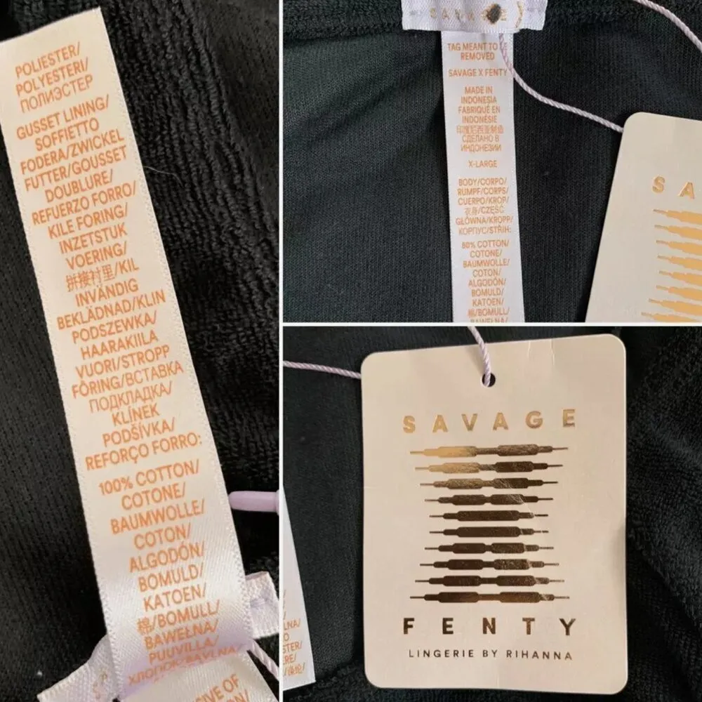 Savage X Fenty Bodysuit XL NWT 70s Ruched Terry Thong Teddy Caviar Black Rihanna - Image 4