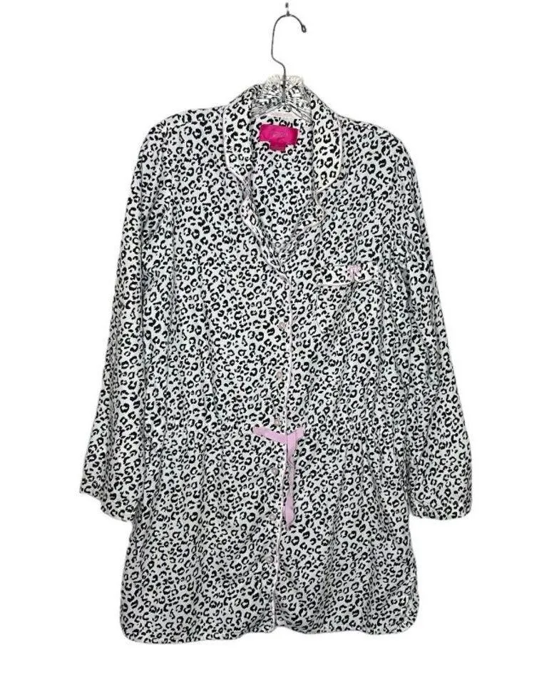 VICTORIAS SECRET WHITE Leopard Print Cotton Robe Anorak Tie Front Size Small - Image 6