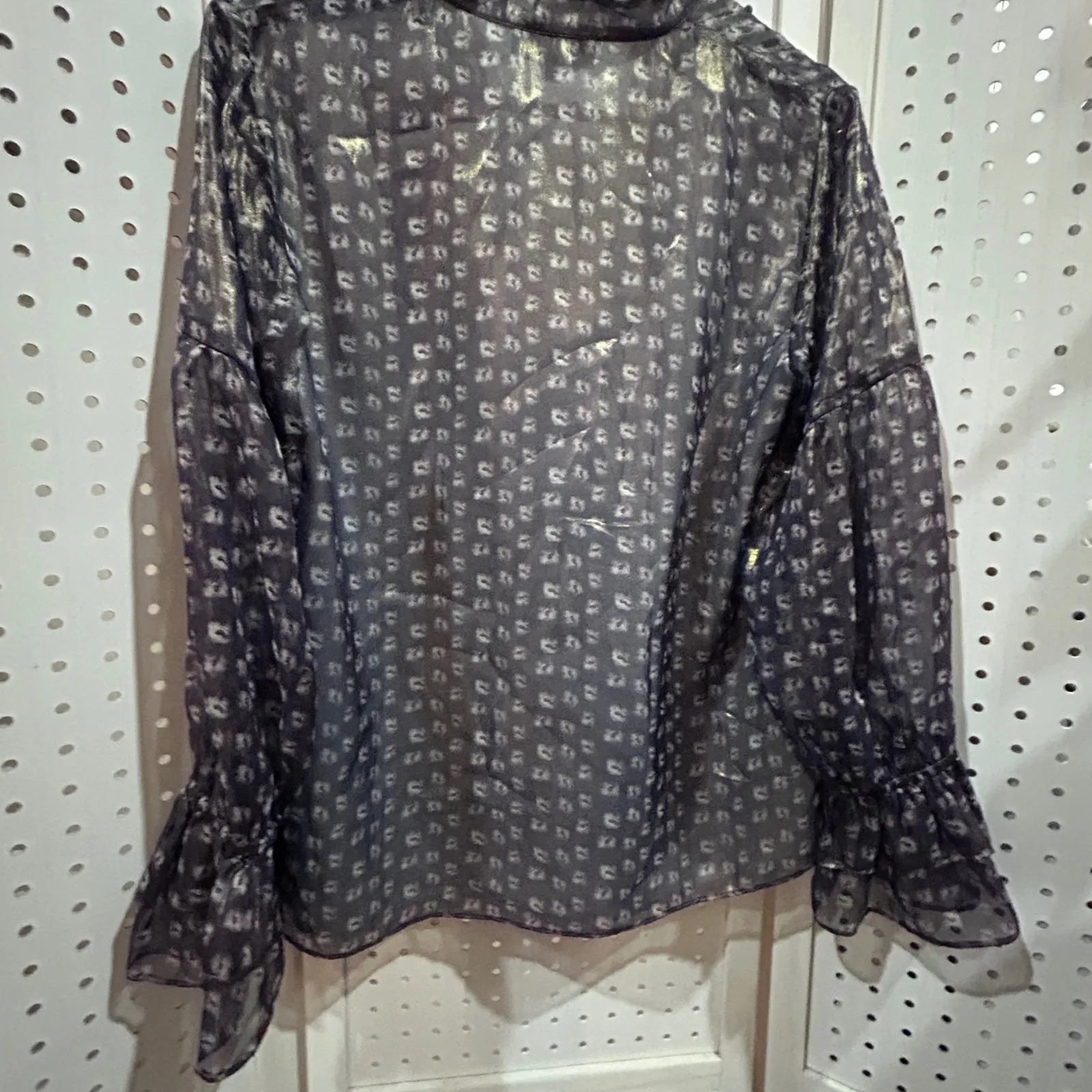 Waverly Grey Sheer Floral Print Tie Neck Blouse Women's Size Medium Gray - Image 9