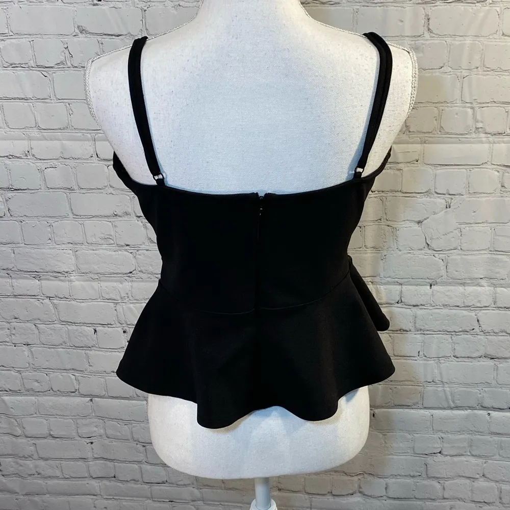 Peplum Blouse with Sheer Panels Black-Medium - Image 3