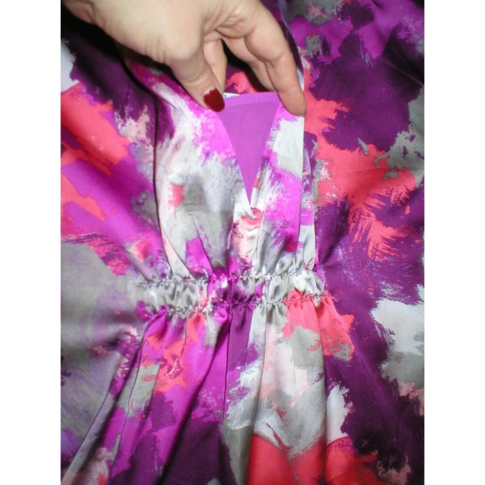 New Womens NWT $68 Satin H Halston Caftan Night Gown S M Cover Up Purple Orange Size M - Image 8