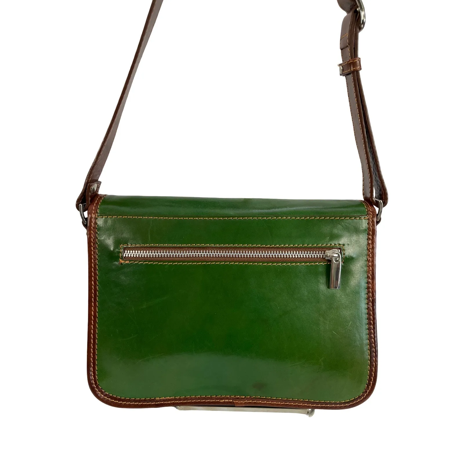 Conte Di Cavour Green Leather Crossbody Bag Italian Made Satchel Purse - Image 4