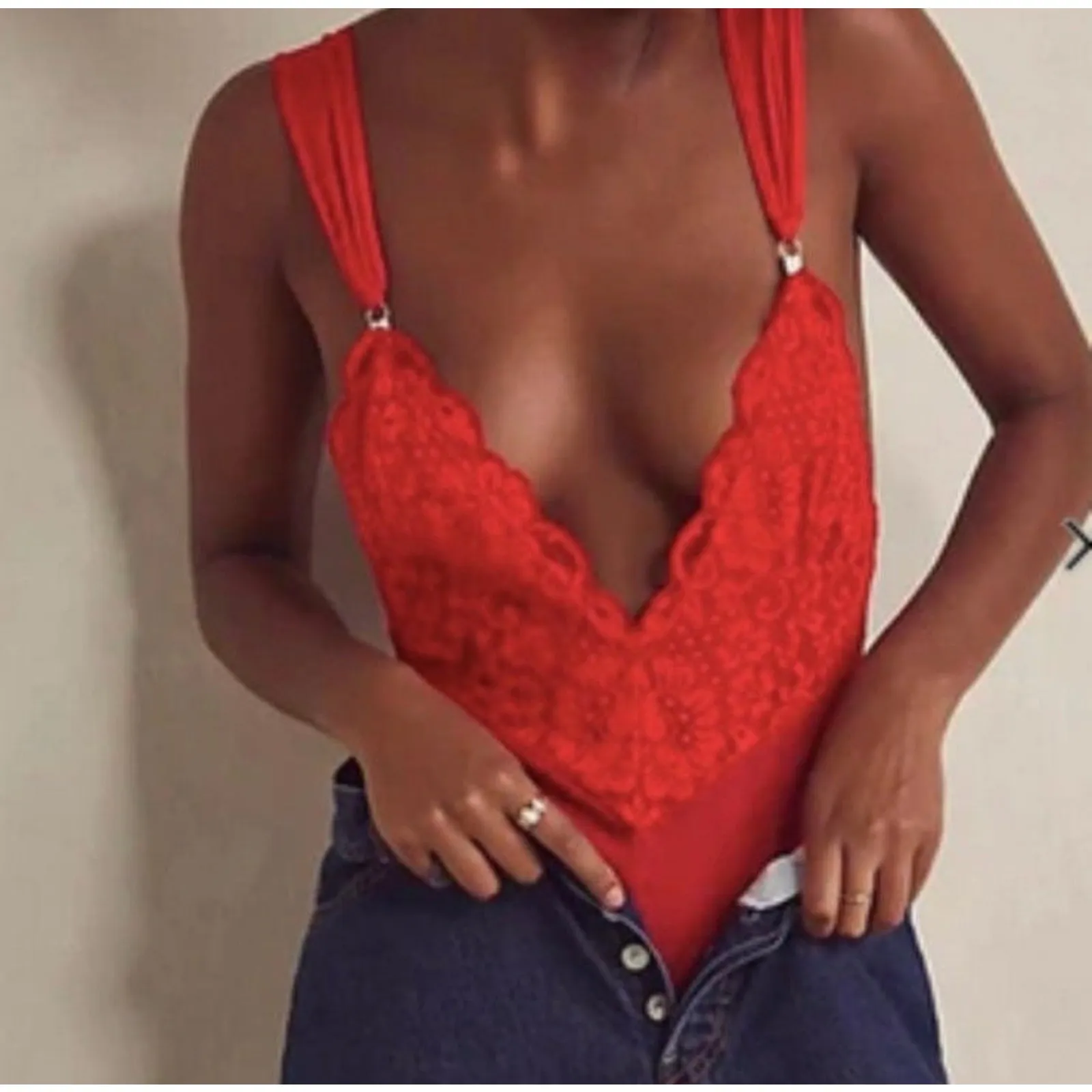 We are HAH NEW Medium Cheap and Cheerful Deep V Bodysuit Blood Orange NWT - Image 3