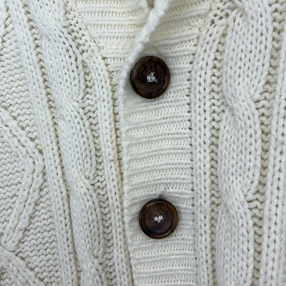 Vintage Kraft Medium Cream Knit Button Down Grandpa Cardigan with Pockets Brown - Image 4