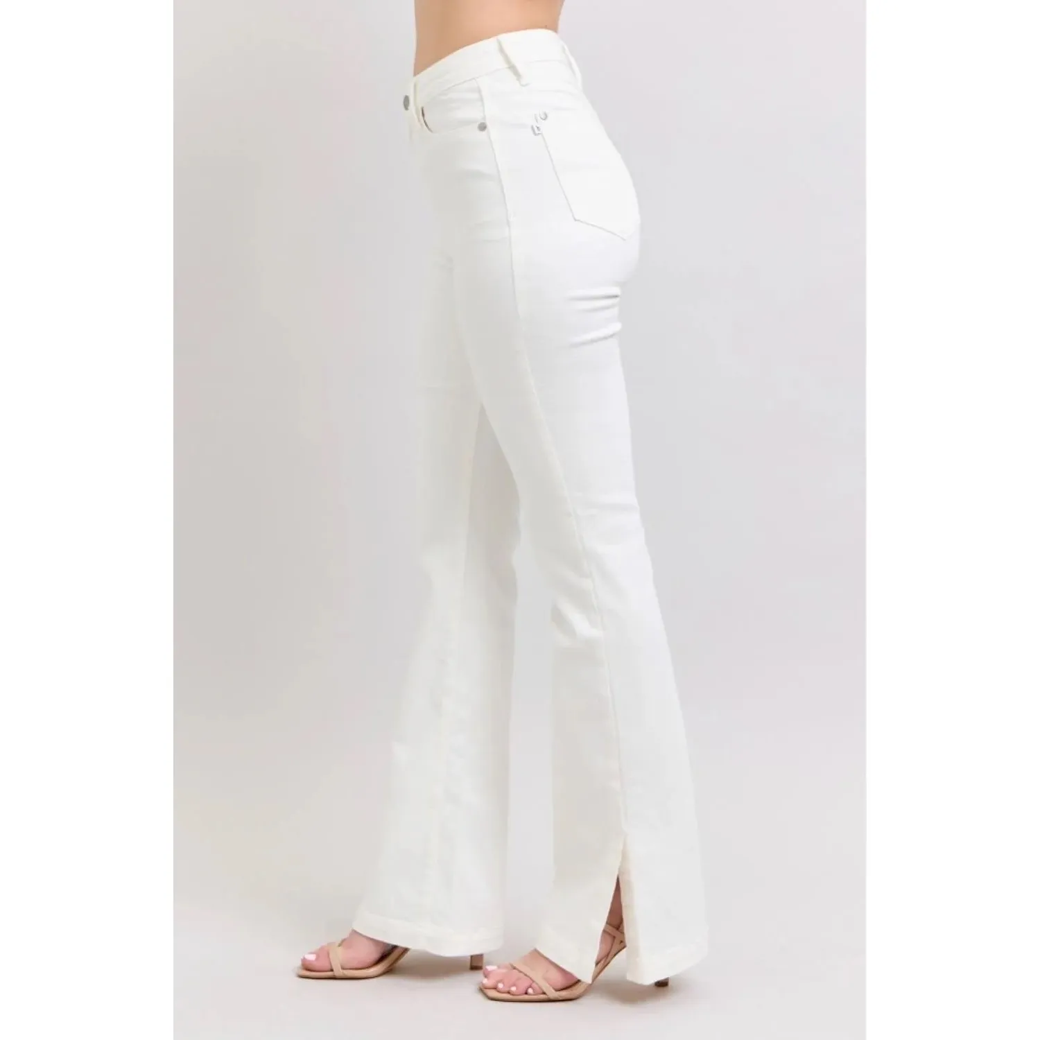 Judy Blue High Waist‎ Garment Dyed White Side Slit Slim Bootcut Denim NWT 13/31 - Image 5