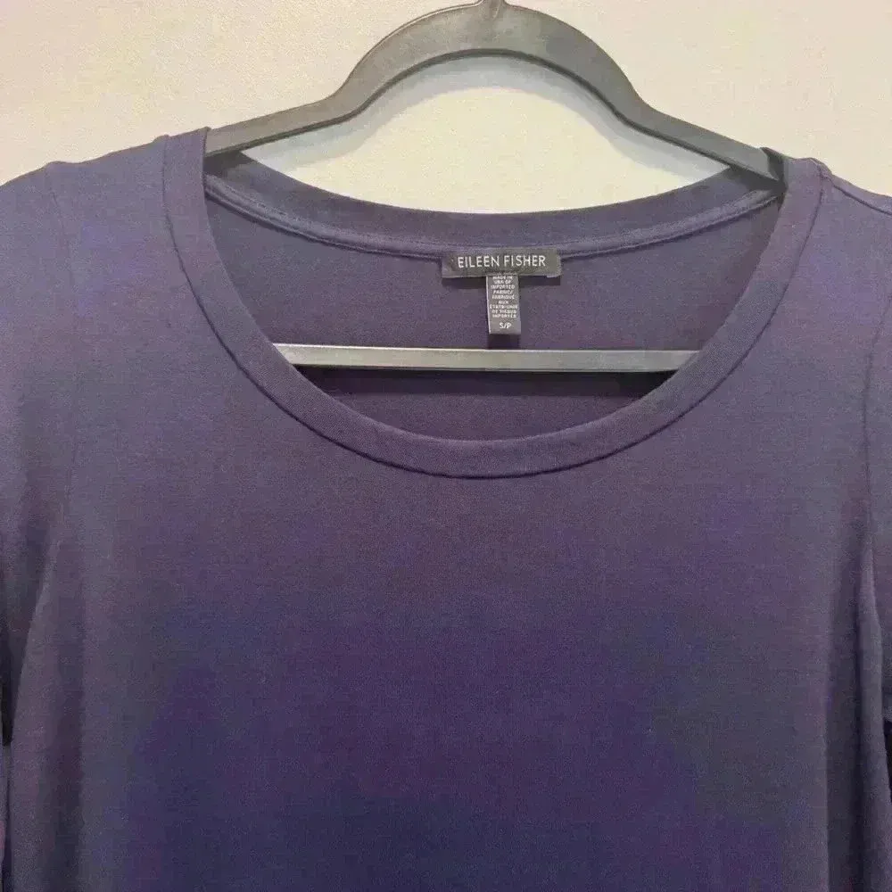 EILEEN FISHER 3/4 Sleeve Asymmetric Top Shirt Viscose Jersey Stretch Tea… - Image 2