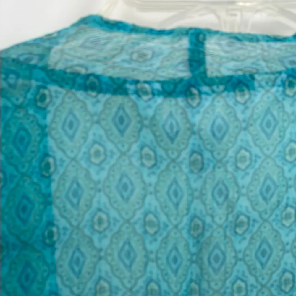 Krazy Kat Teal Patterned sheer Kimono swim cover resort wear size XXL - Image 9