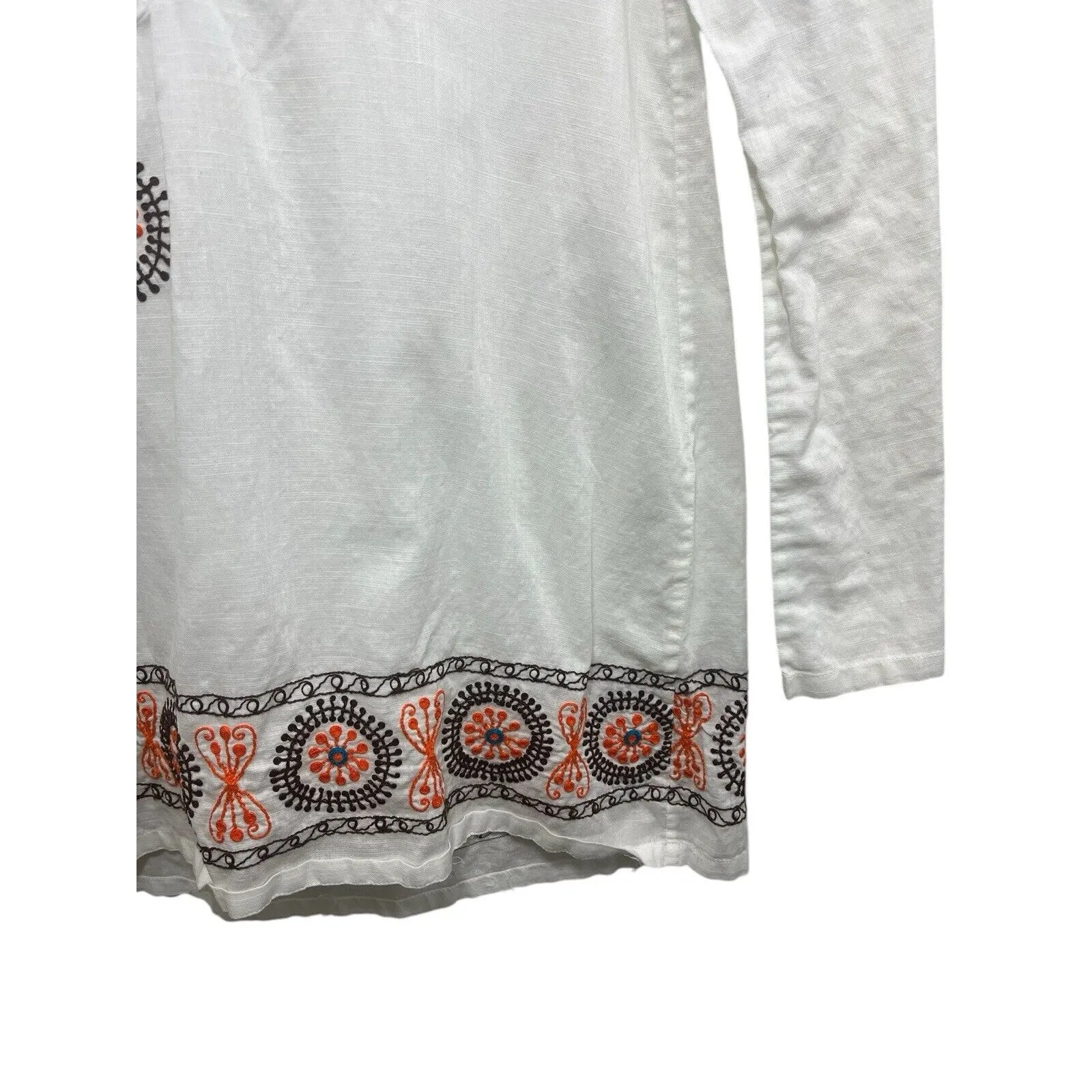Roberta Freymann Women's Tunic Coverup V Neck White Embroidered Large Resort 90s - Image 10