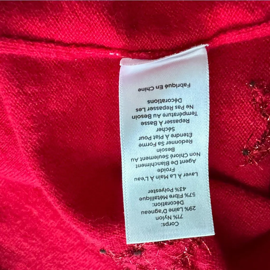 Talbots Petite Red Star Sweater MP Metallic Stars Crewneck Holiday - Image 6