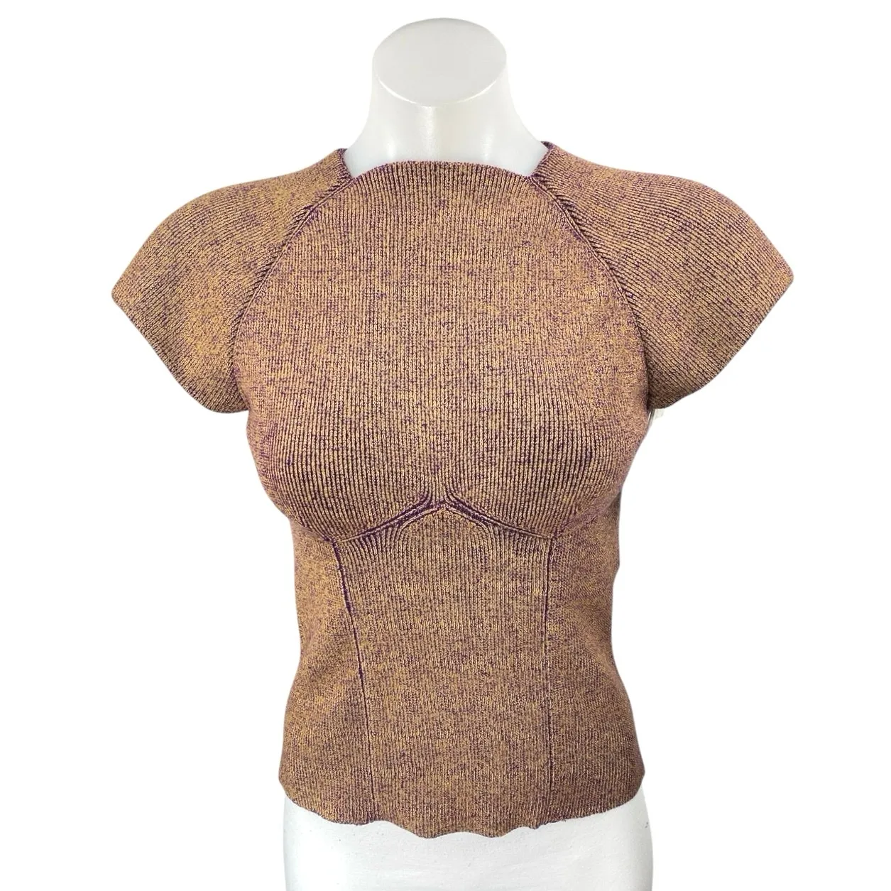 NEW Isa Boulder Shield Backless Sweater Tan Aubergine Short Sleeve Sweater Top M Size M - Image 2