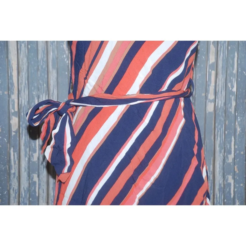 A Pea in The Pod Ladies Maternity Dress Size S Sleeveless Striped Belted Midi - Image 4