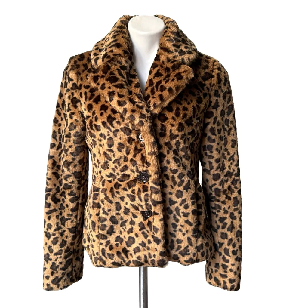 Banana Republic Y2K Safari Leopard Print Faux Fur Jacket, Sz S - Image 2