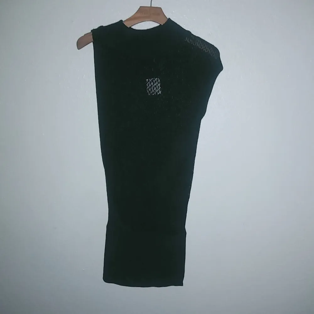 bebe XS Cowl Mesh Asymmetrical Ribbed Knit Black Top Dress - Image 5