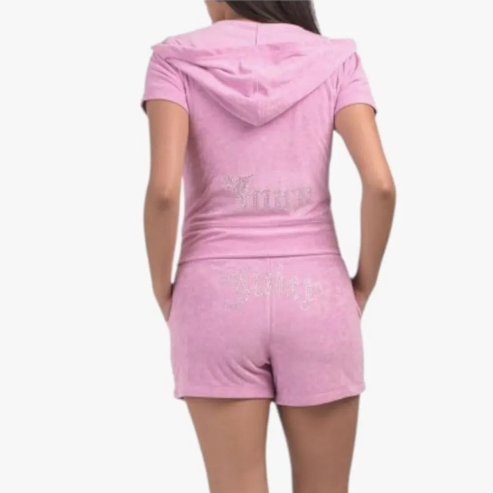 NWT Juicy Couture Women’s Bling rhinestone Towel Terry hoodie Shortie Set Size L - Image 2