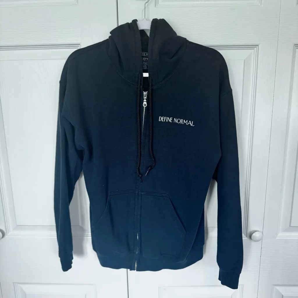 Addams Family the Musical Broadway Black Zip Up Encore Dark Gray Hoodie MEDIUM Blue - Image 3